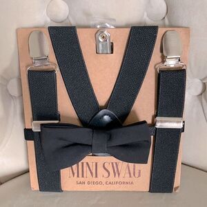 Mini swag, infant toddler black bow tie and suspenders set, NEW NWT